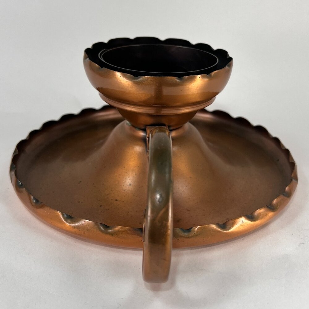 Vtg Gregorian Copper Drip Tray Table Chamber Candlestick Candle Holder Handle - Picture 3 of 15